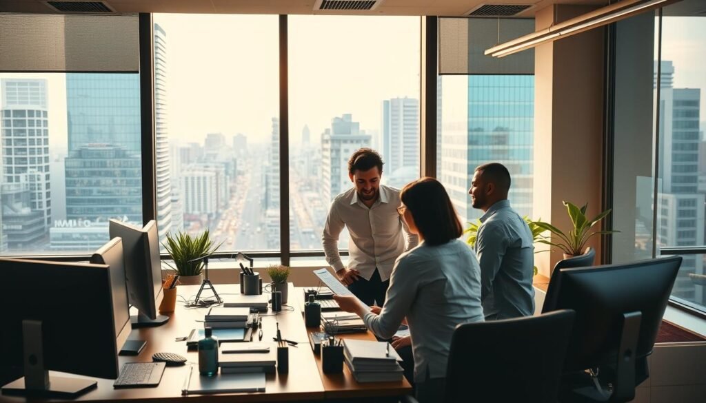 Pessoas-reunidas-na-sala-de-trabalho